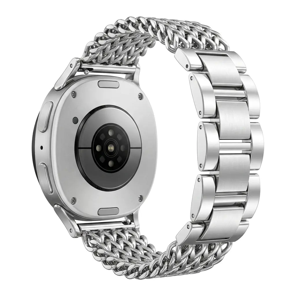 Steel Mesh Strap, silver, on a watch, 3/4 rear view