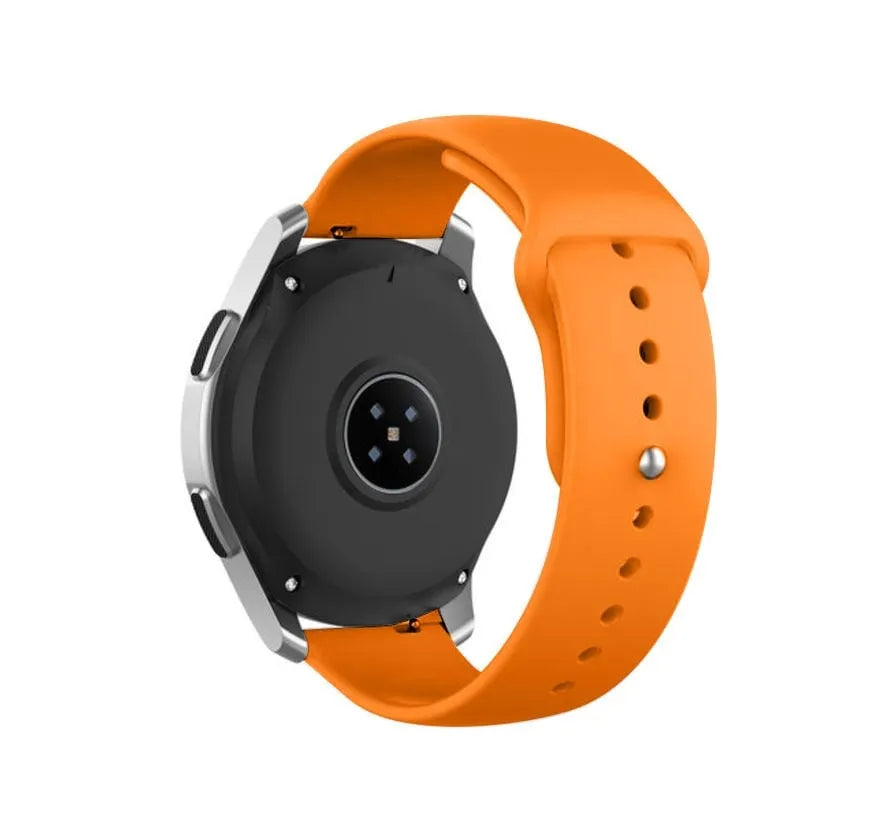Silicone Sport Strap, orange, on a watch, 3/4 rear view