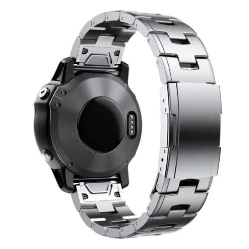 Titanium Strap, silver, on a watch, 3/4 rear view