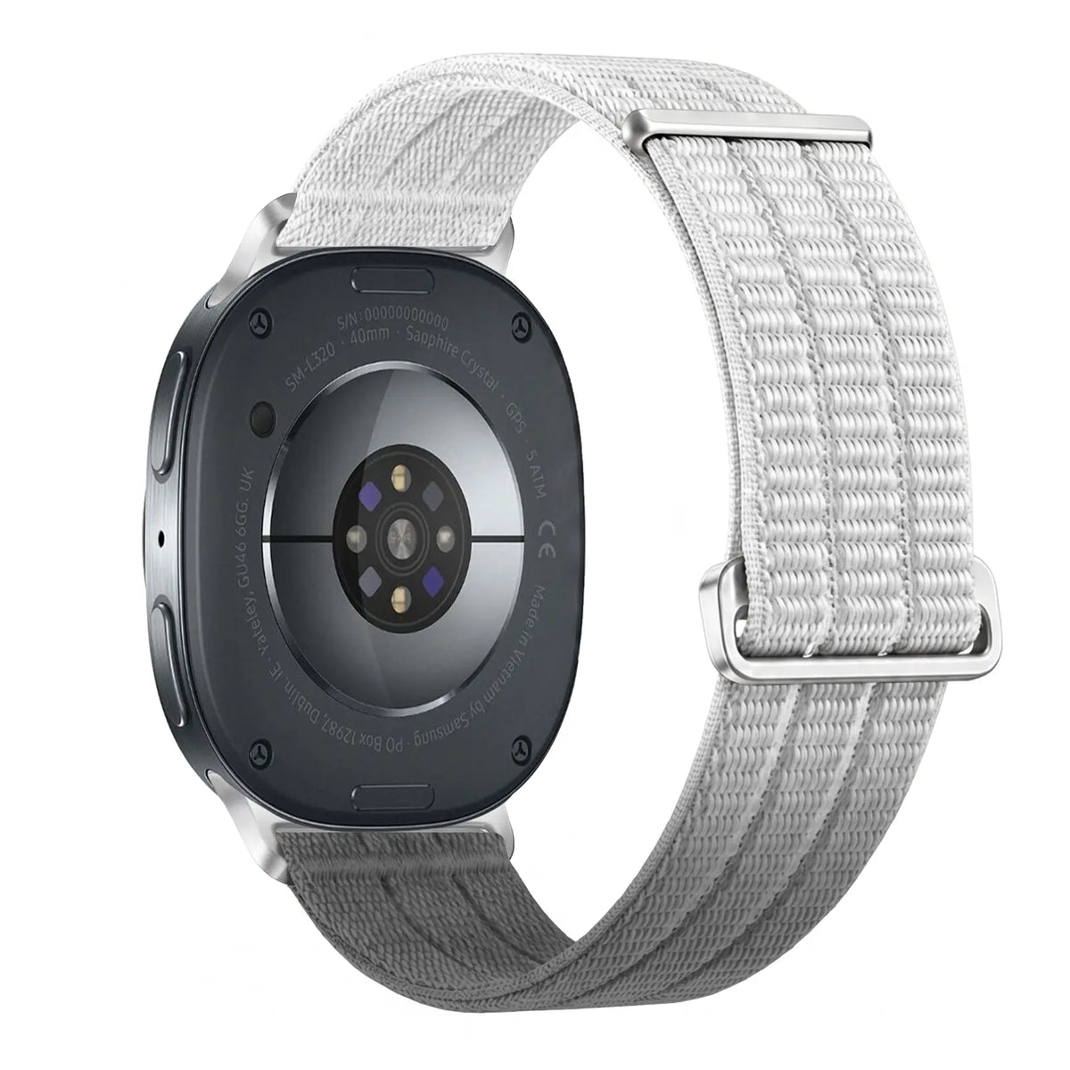 Nylon Air Strap, gradient grey, on a watch, 3/4 rear view