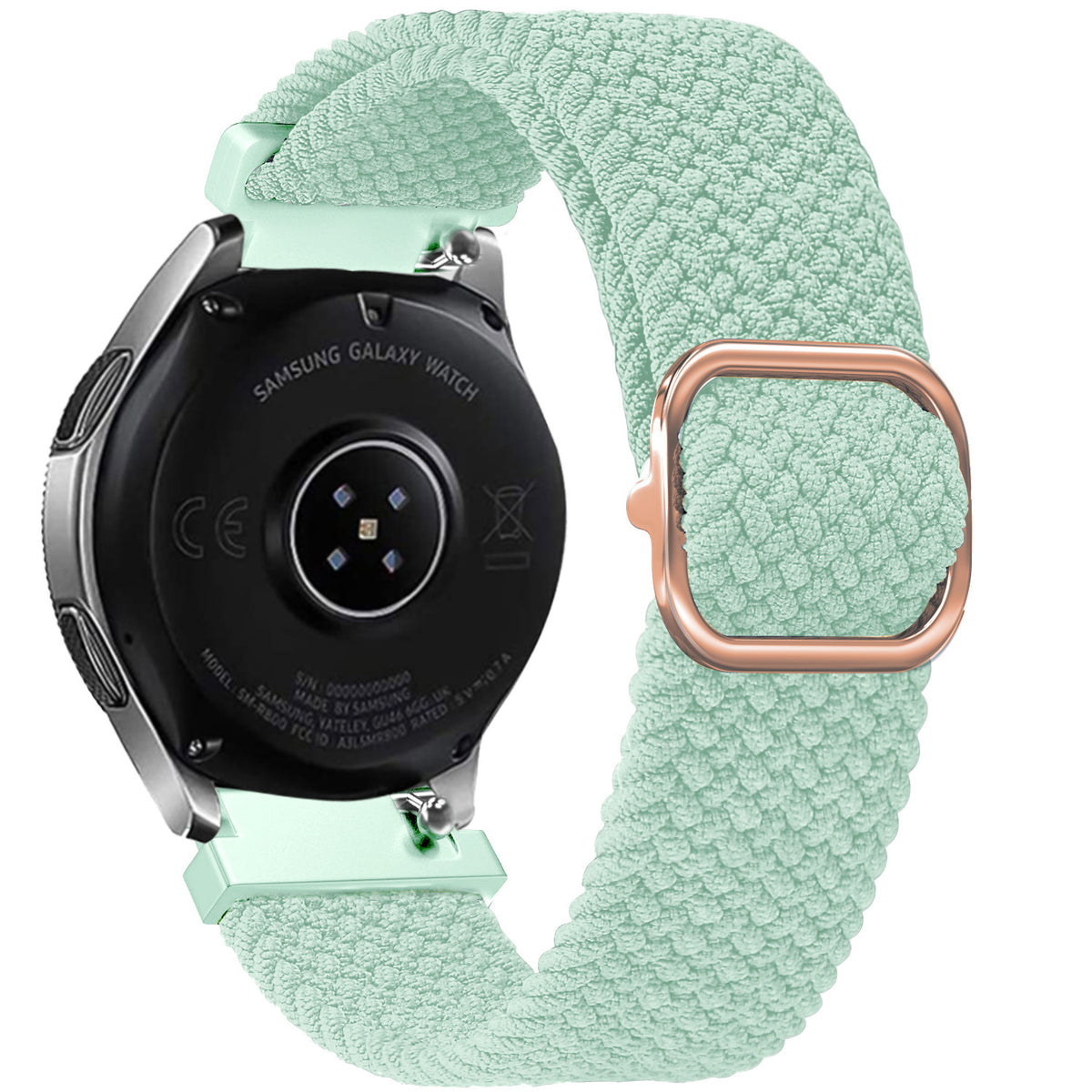Nylon Adjustable Braided Strap, turquoise, on a watch, 3/4 rear view