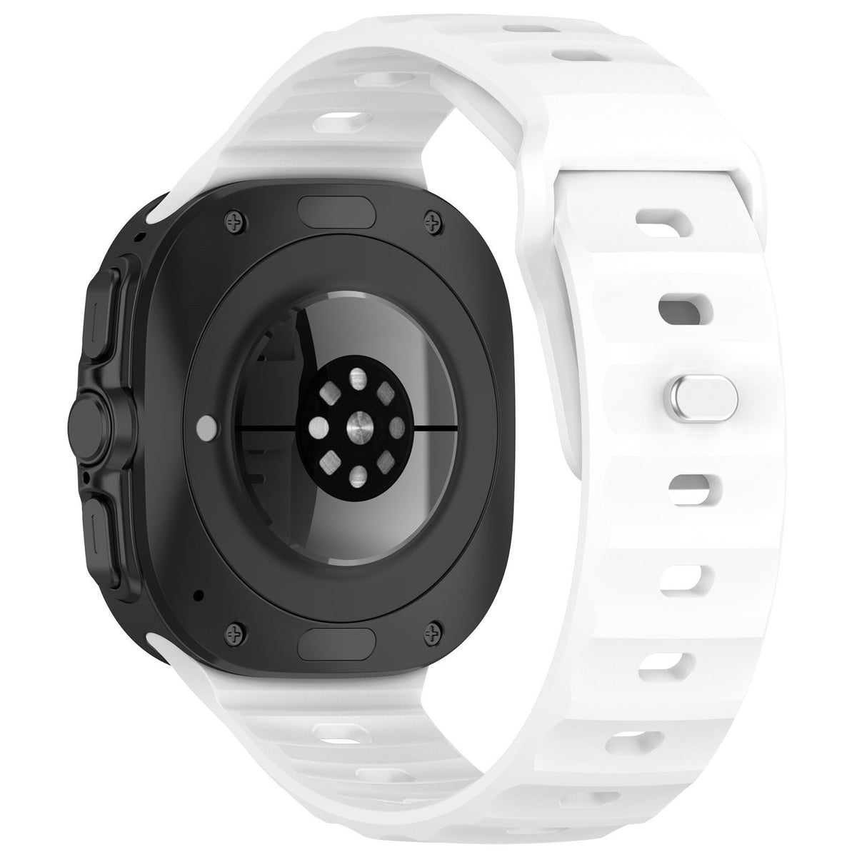 Outdoor Silicone Strap, white, on a watch, 3/4 rear view