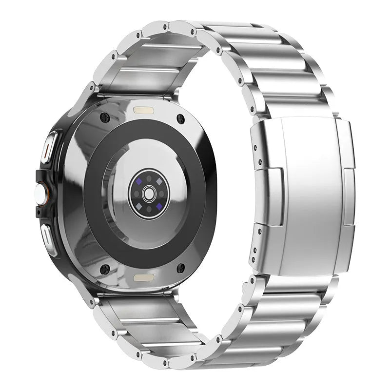 Titanium Strap, silver, on a watch, 3/4 rear view