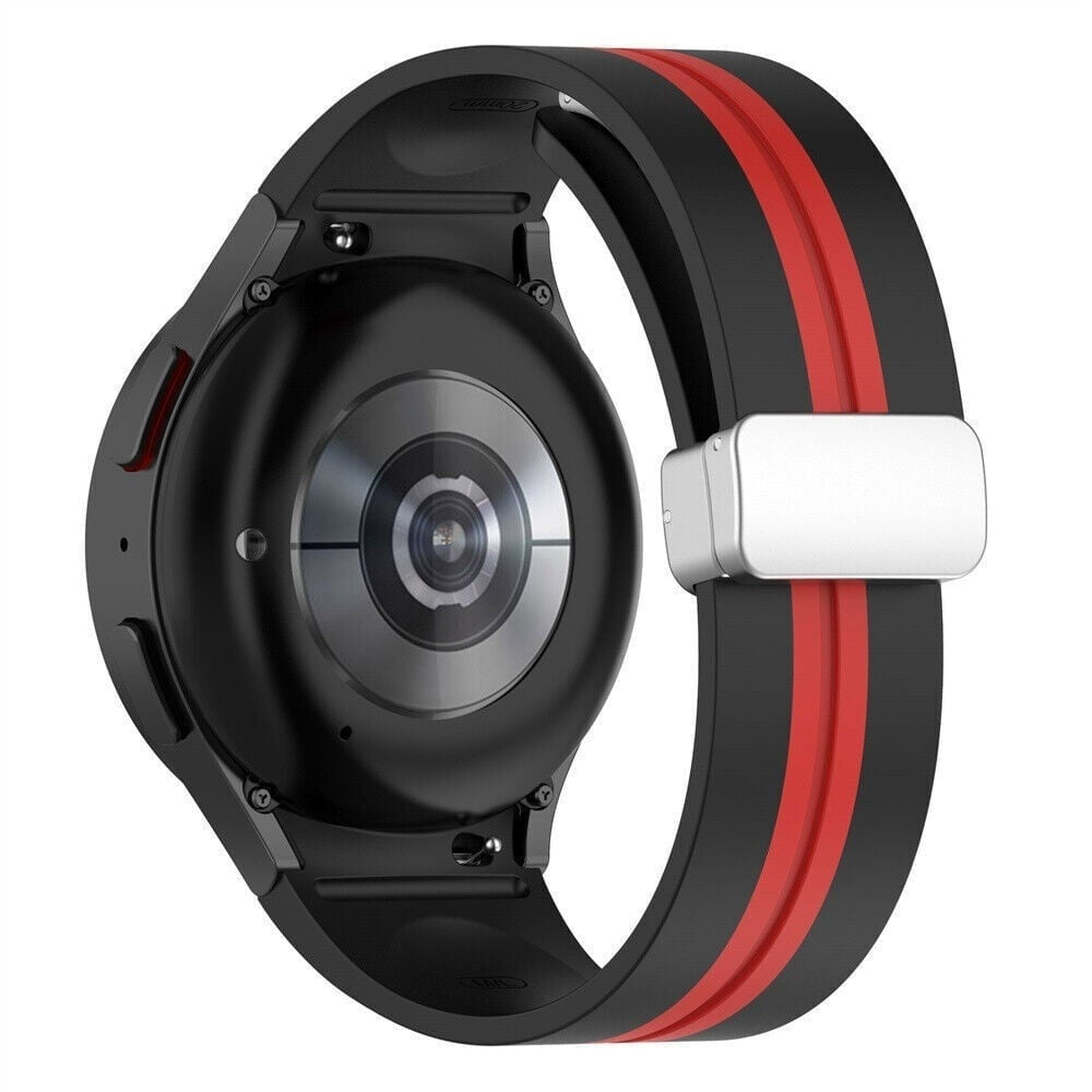 Silicone Magnetic Sport Strap, black/red, on a watch, 3/4 rear view