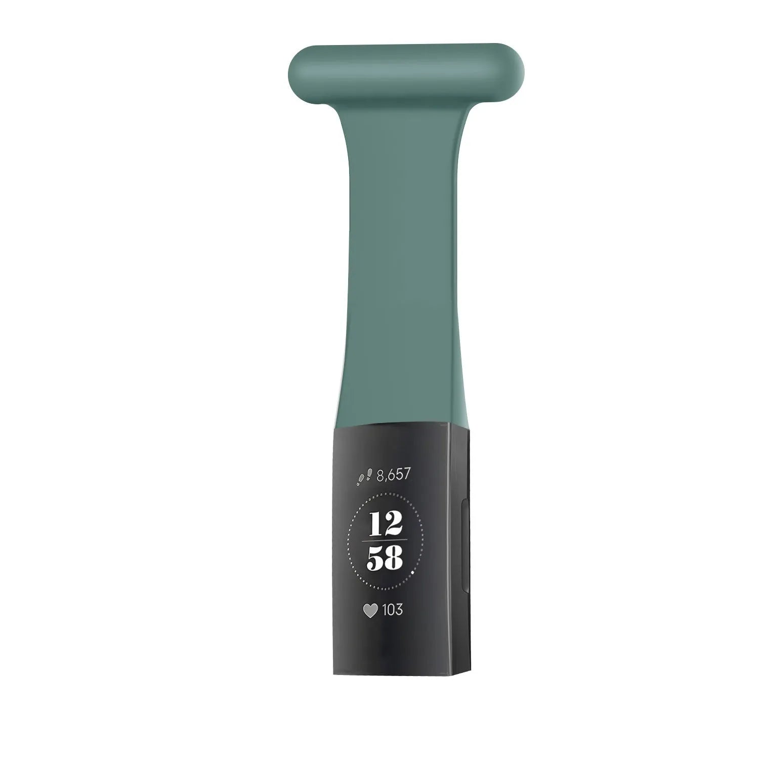 Silicone Nurse Fob, green, on a watch, direct front view