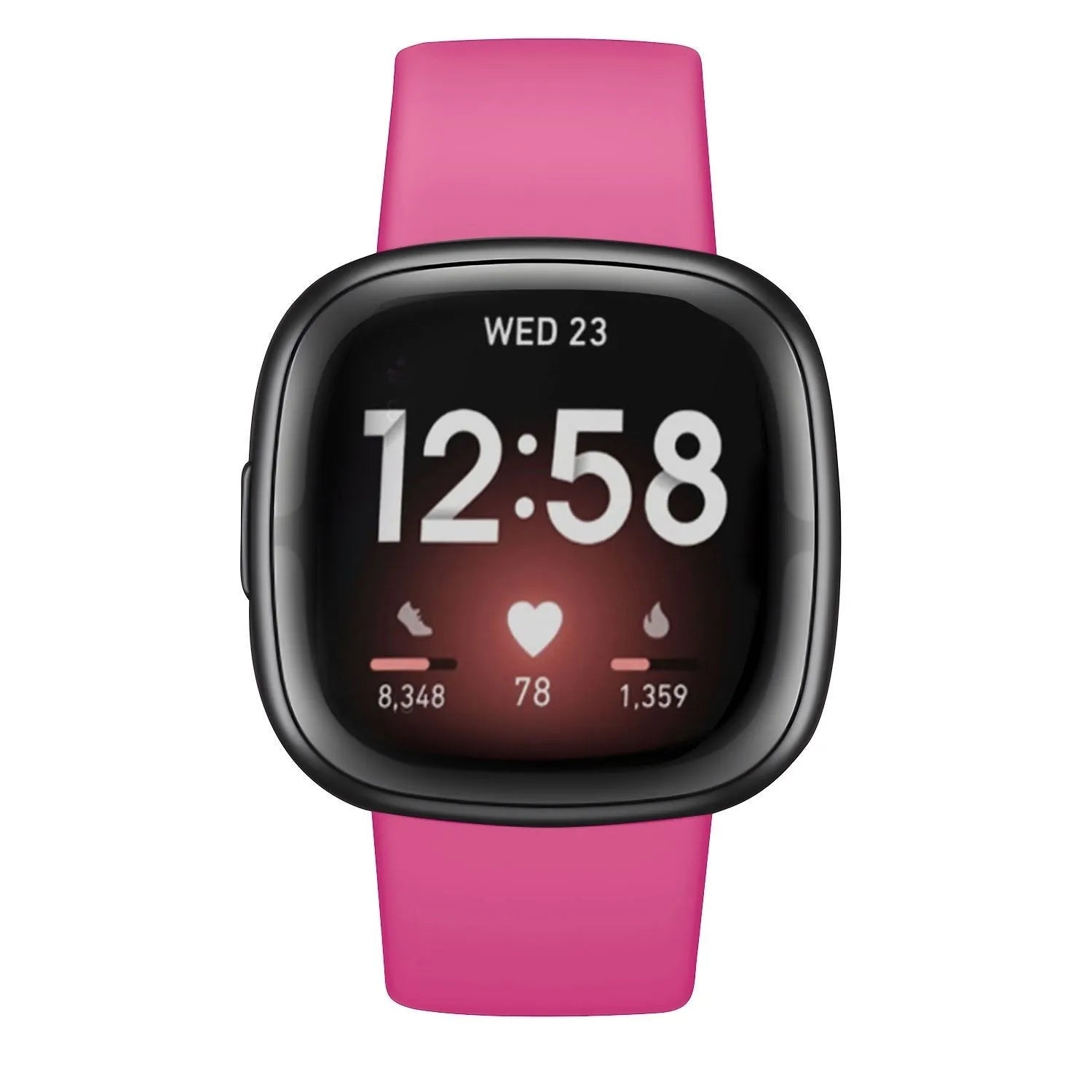 Silicone Strap 'Classic', bright pink, on a watch, direct front view