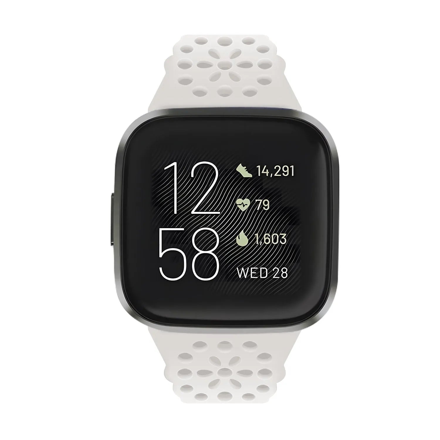 Patterned Silicone Strap, on a watch, direct front view