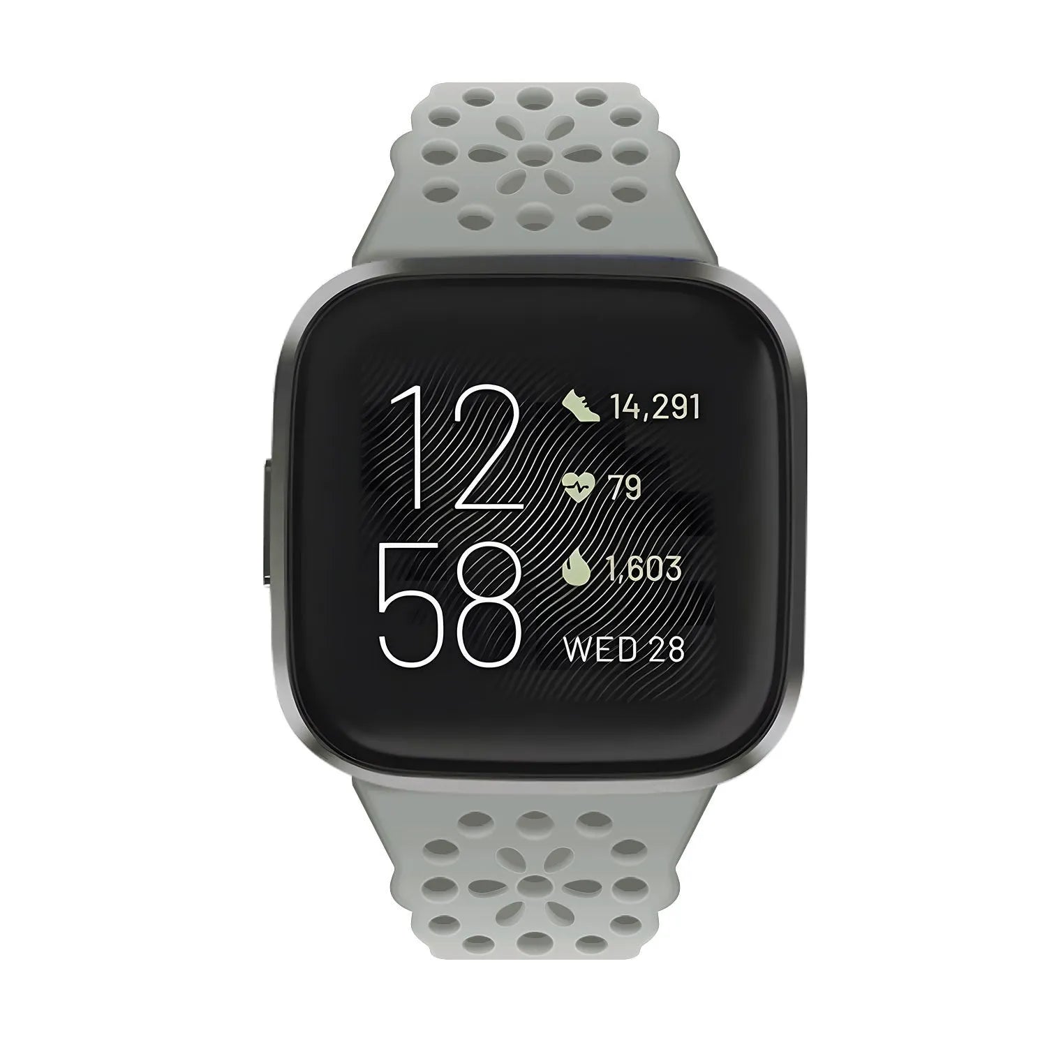 Patterned Silicone Strap, grey, on a watch, direct front view