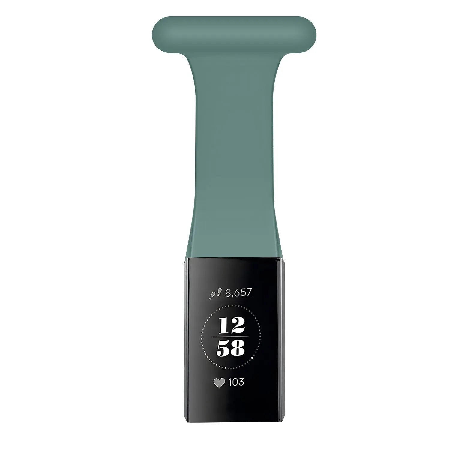 Silicone Nurse Fob, green, on a watch, direct front view