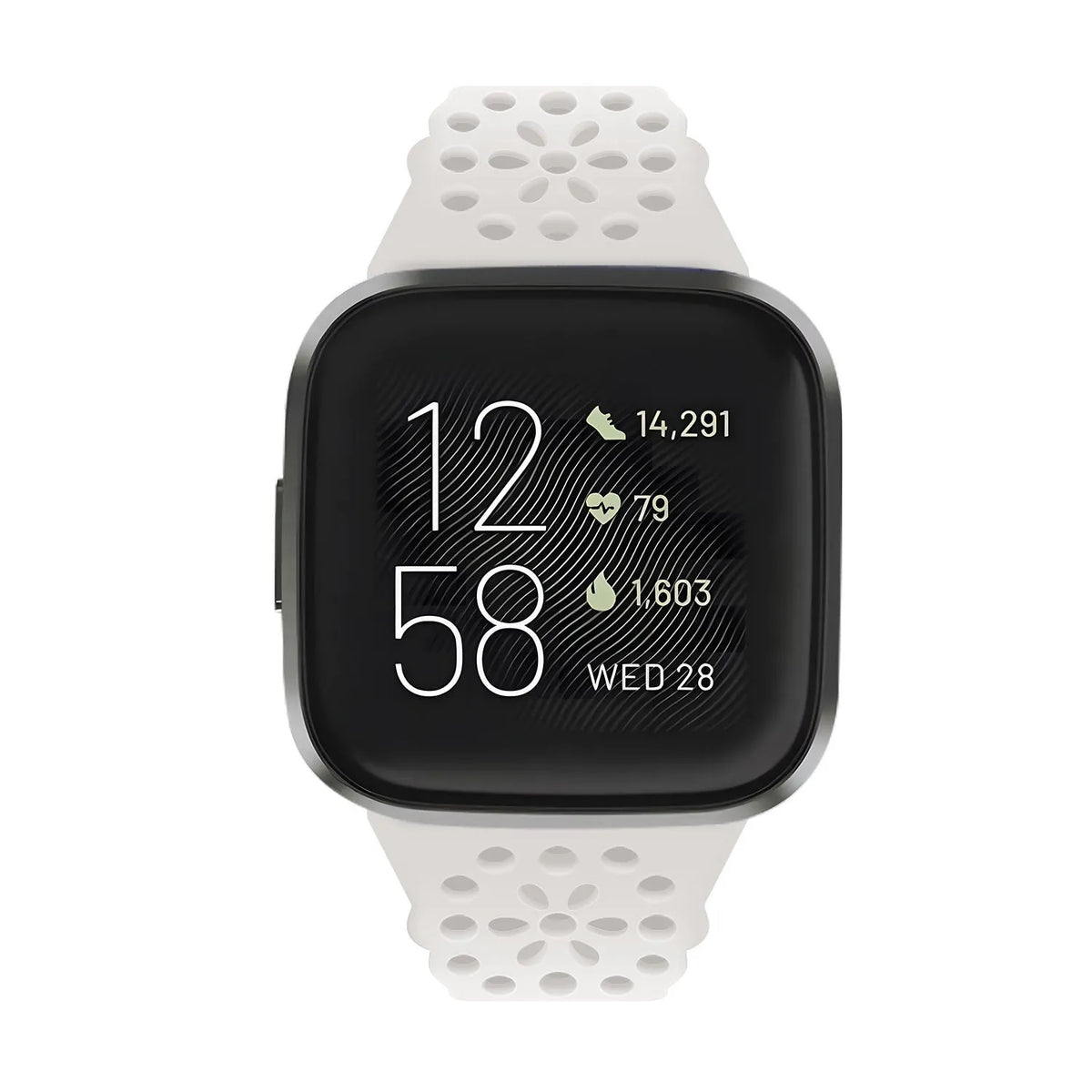 Patterned Silicone Strap, off-white, on a watch, direct front view
