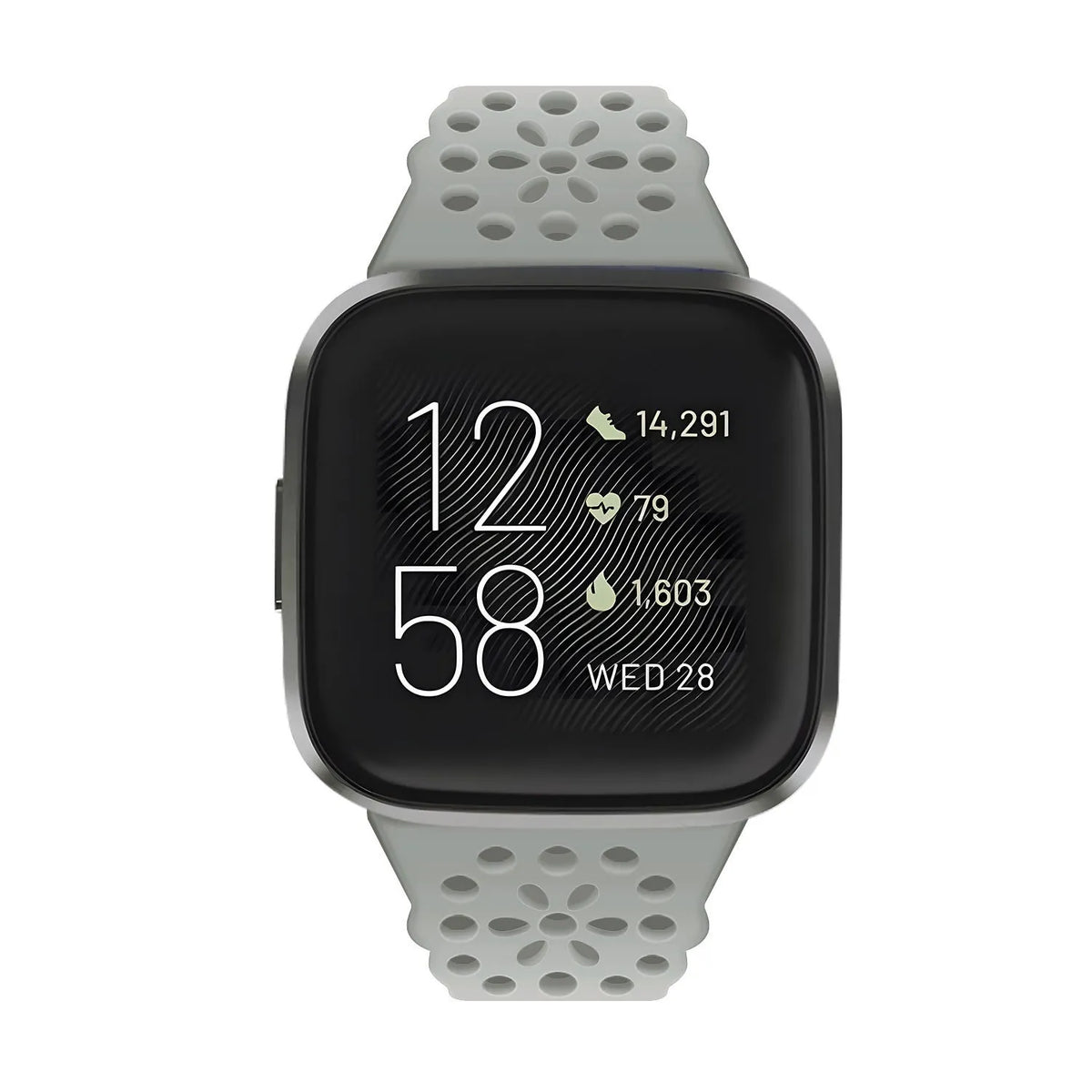 Patterned Silicone Strap, grey, on a watch, direct front view
