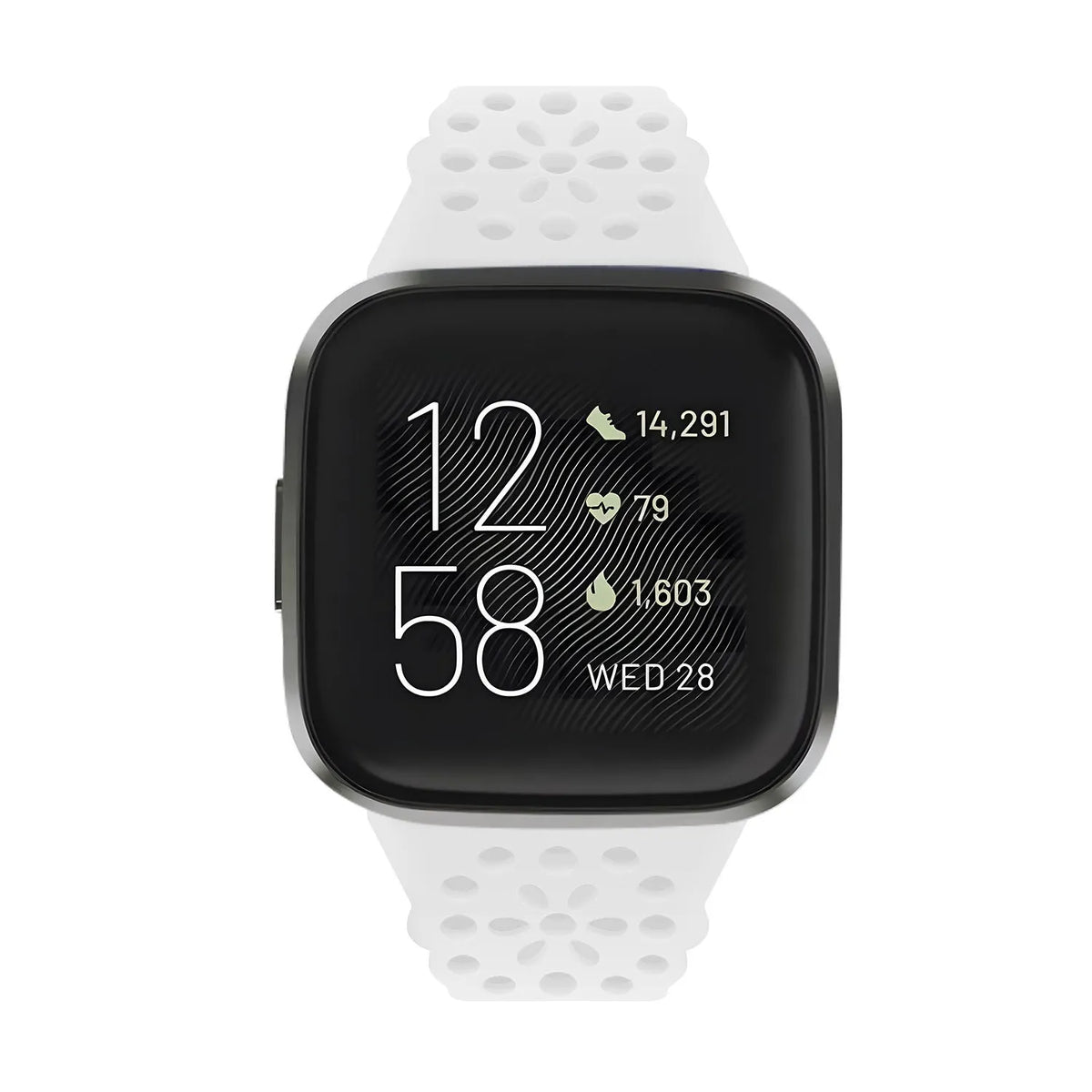 Patterned Silicone Strap, white, on a watch, direct front view