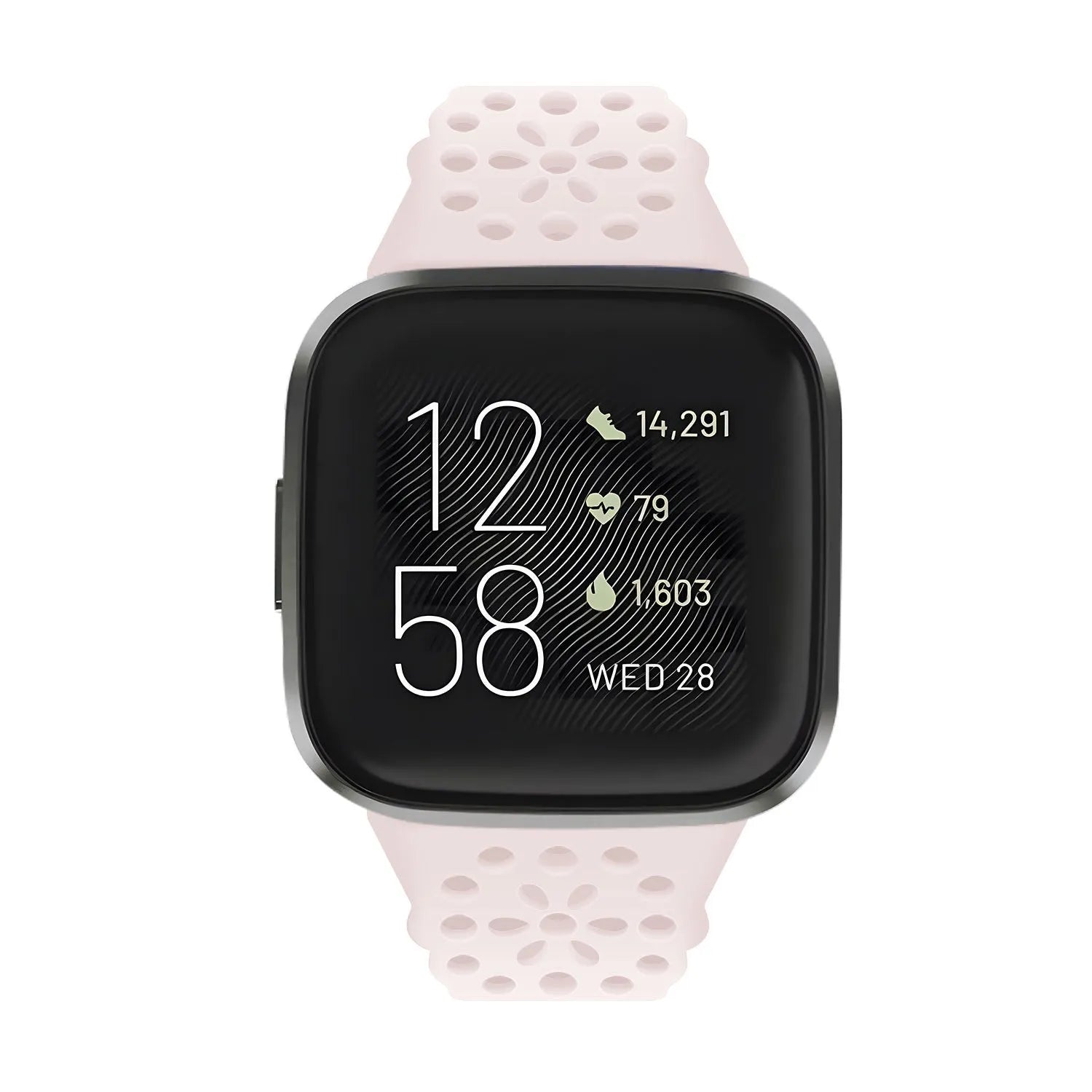 Patterned Silicone Strap, light pink, on a watch, direct front view