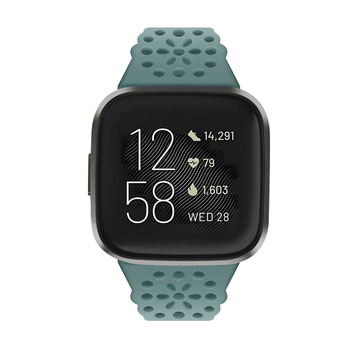 Patterned Silicone Strap, green, on a watch, direct front view