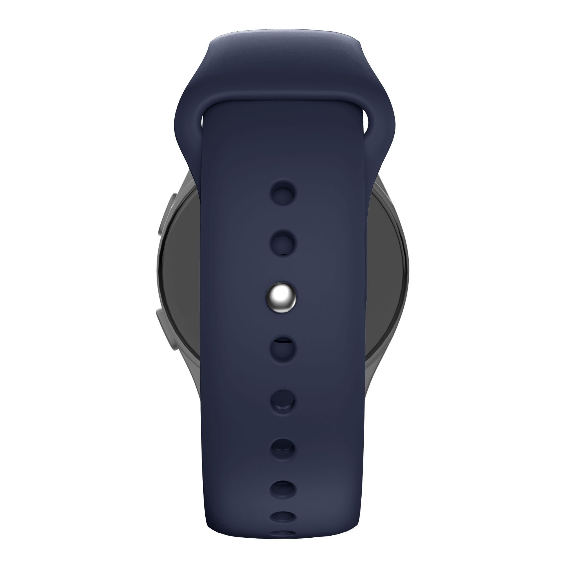 Silicone Sport Strap 'Deluxe', dark blue, on a watch, direct front view