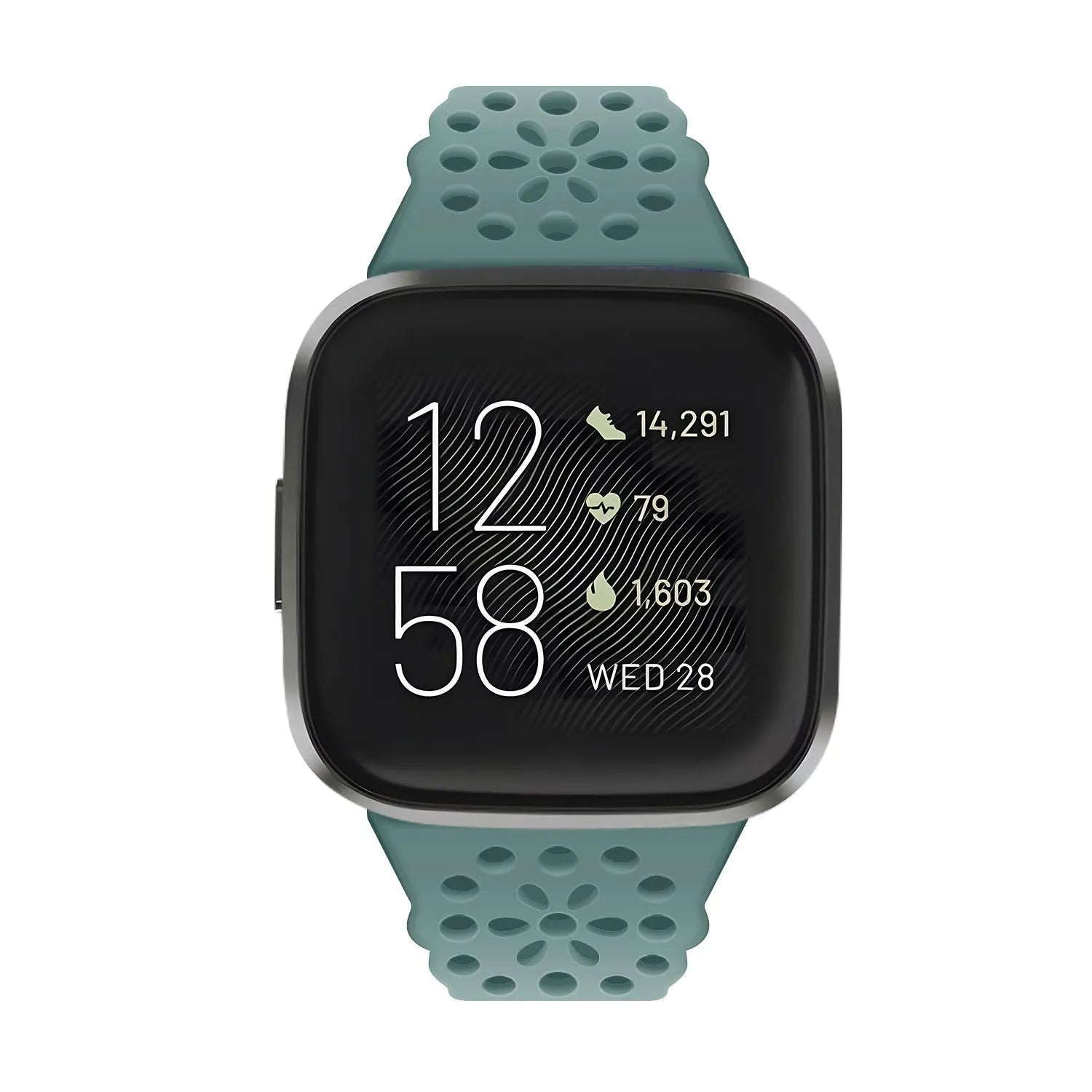 Patterned Silicone Strap, green, on a watch, direct front view