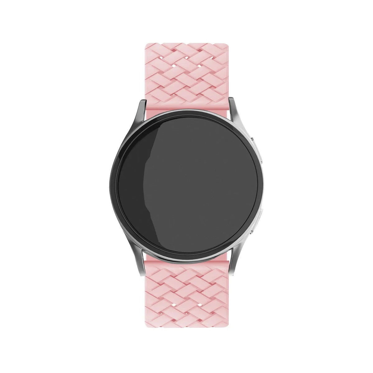 Braided Silicone Strap, pink, on a watch, direct front view