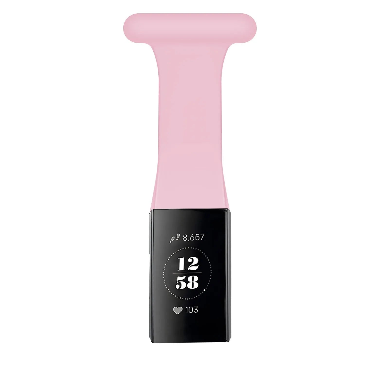 Silicone Nurse Fob, pink, on a watch, direct front view