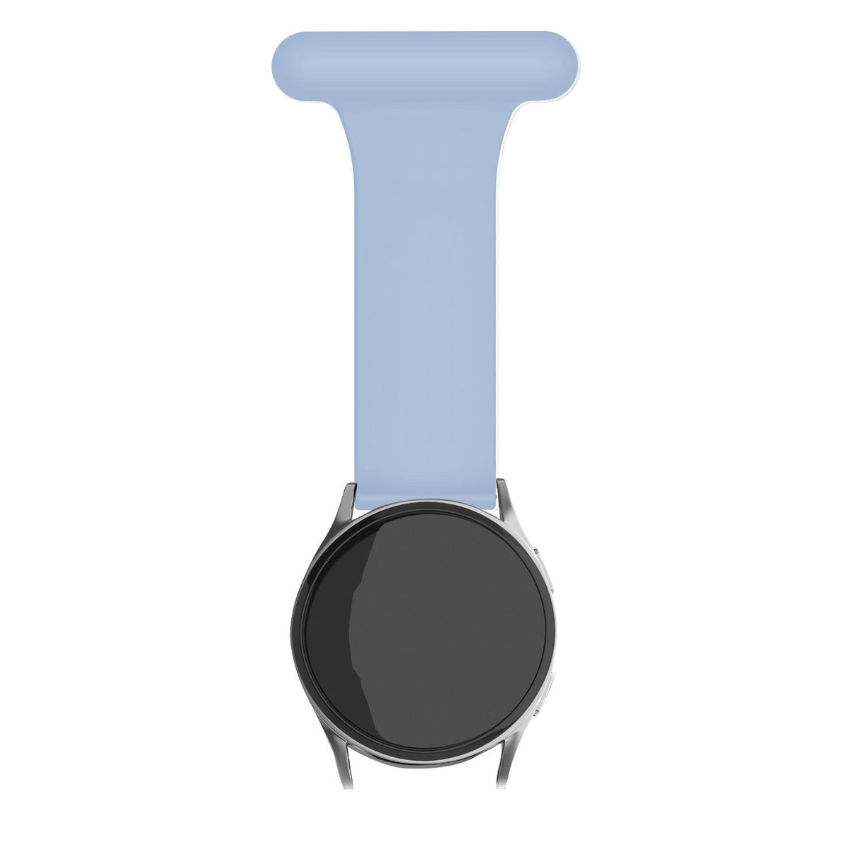 Silicone Nurse Fob, light blue, on a watch, direct front view