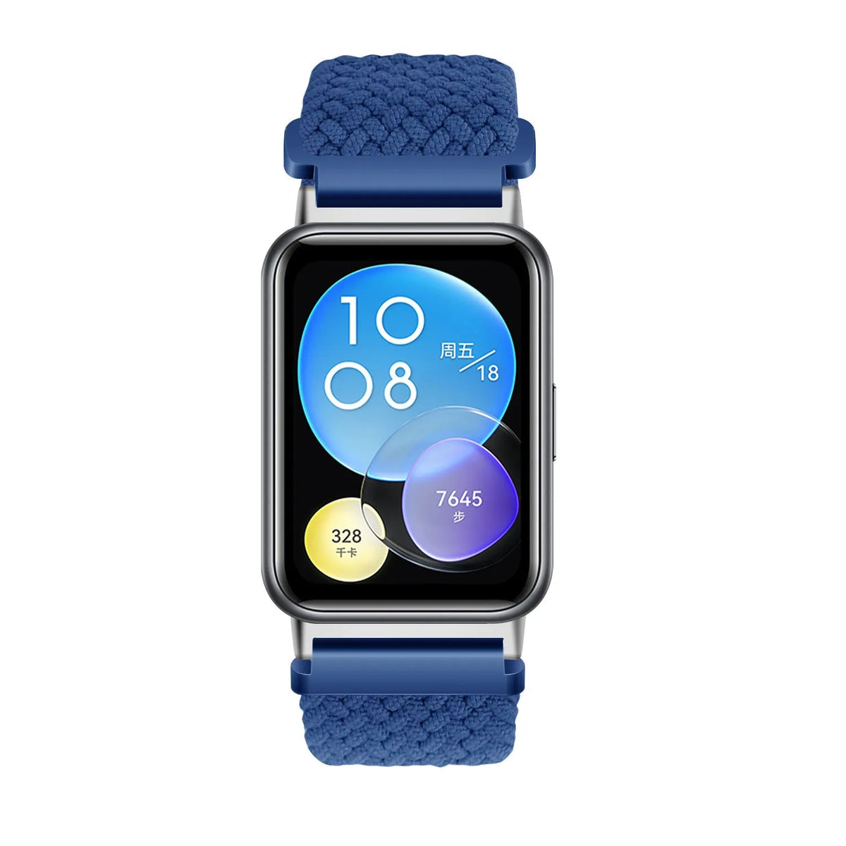 Nylon Adjustable Braided Strap, blue, on a watch, direct front view