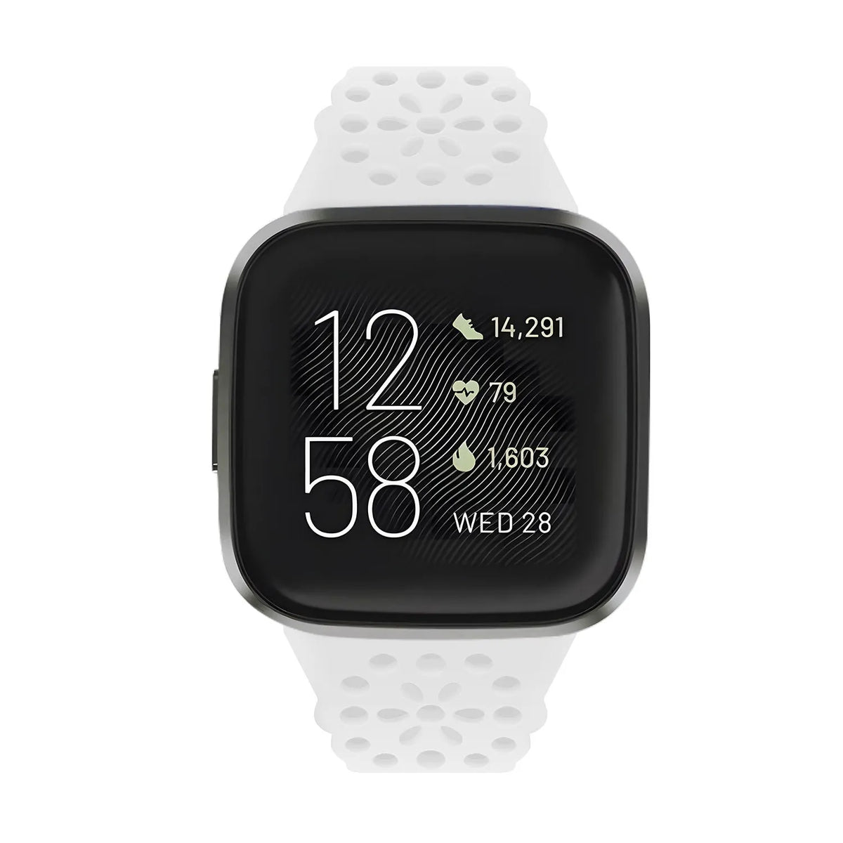Patterned Silicone Strap, white, on a watch, direct front view