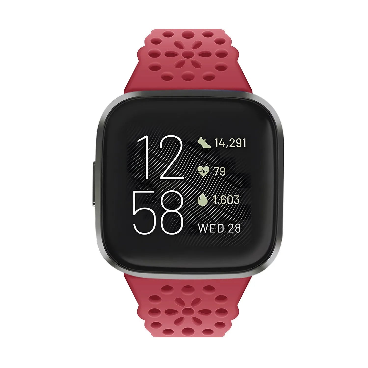 Patterned Silicone Strap, red, on a watch, direct front view