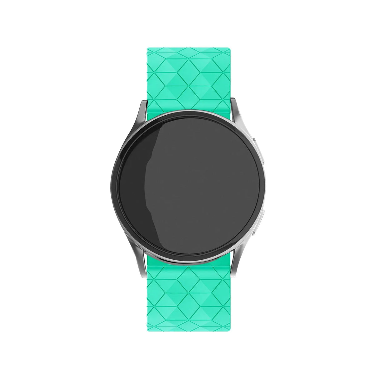 Silicone Strap Hexagons, aqua, on a watch, direct front view