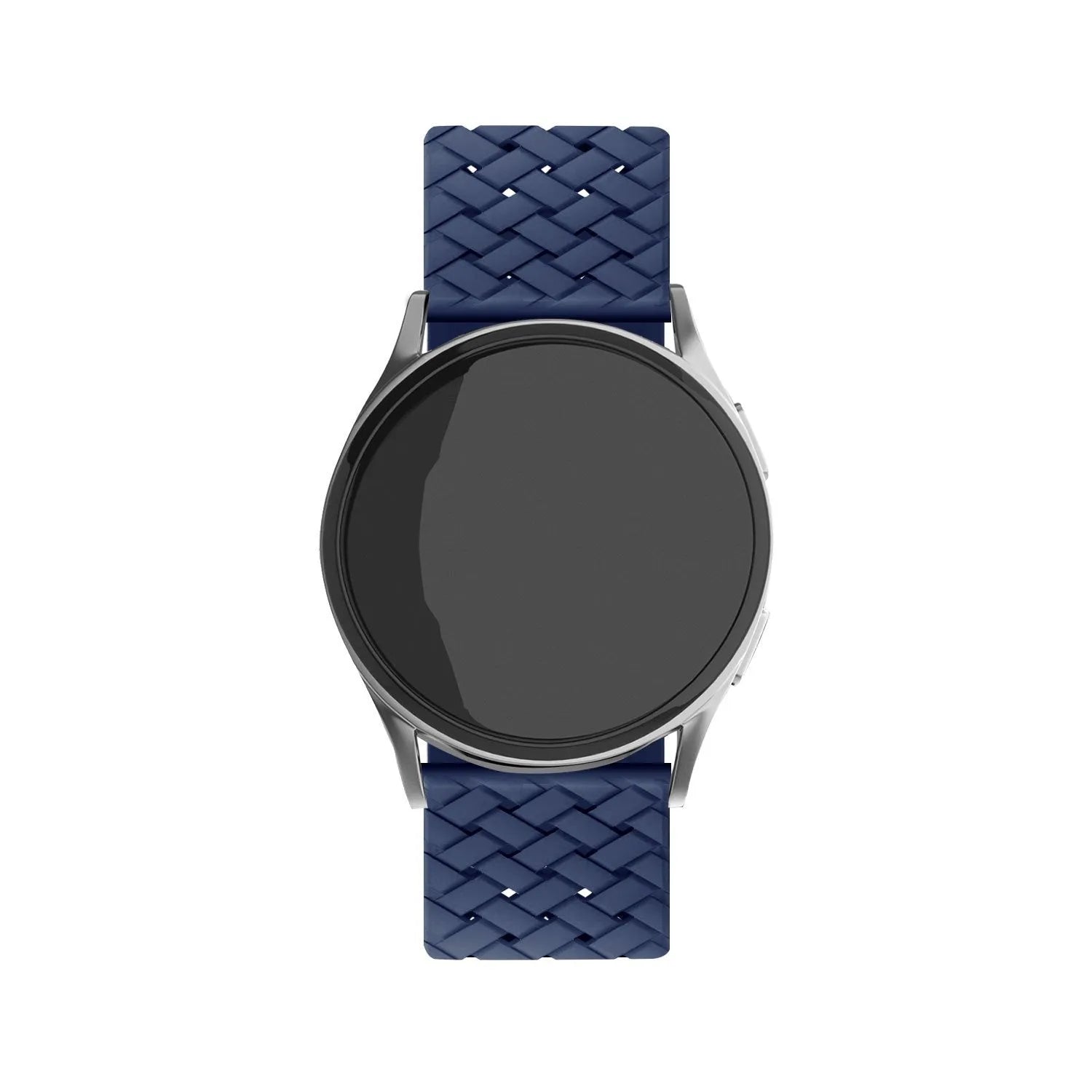Braided Silicone Strap, dark blue, on a watch, direct front view