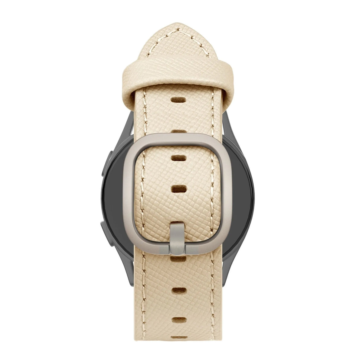 Leather Strap 'Deluxe', khaki, on a watch, direct front view