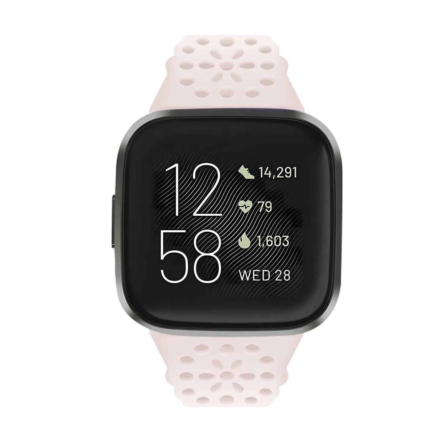 Patterned Silicone Strap, light pink, on a watch, direct front view