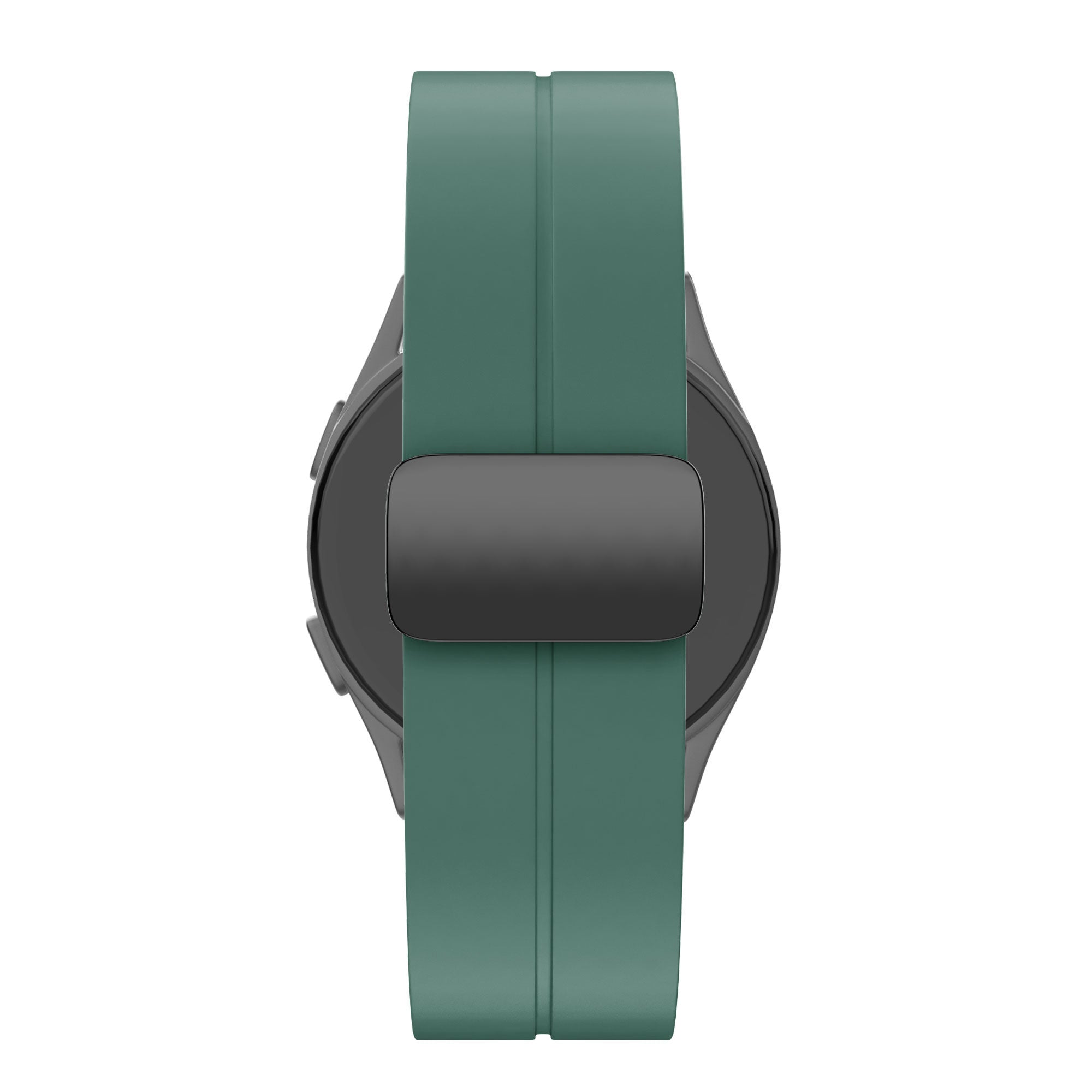 D-Buckle Silicone Strap, dark green, on a watch, direct front view