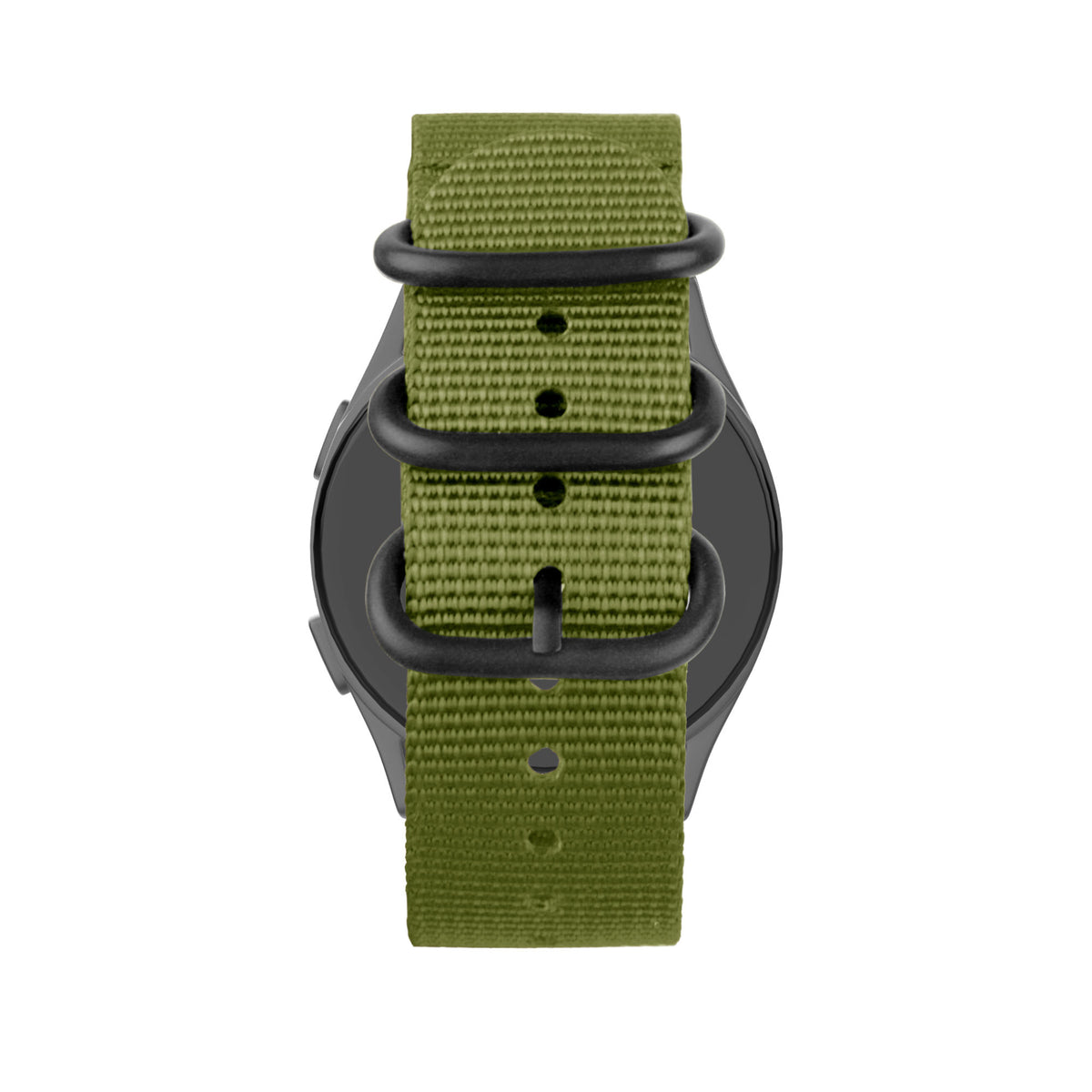 Buckled Nylon Strap, green, on a watch, direct front view