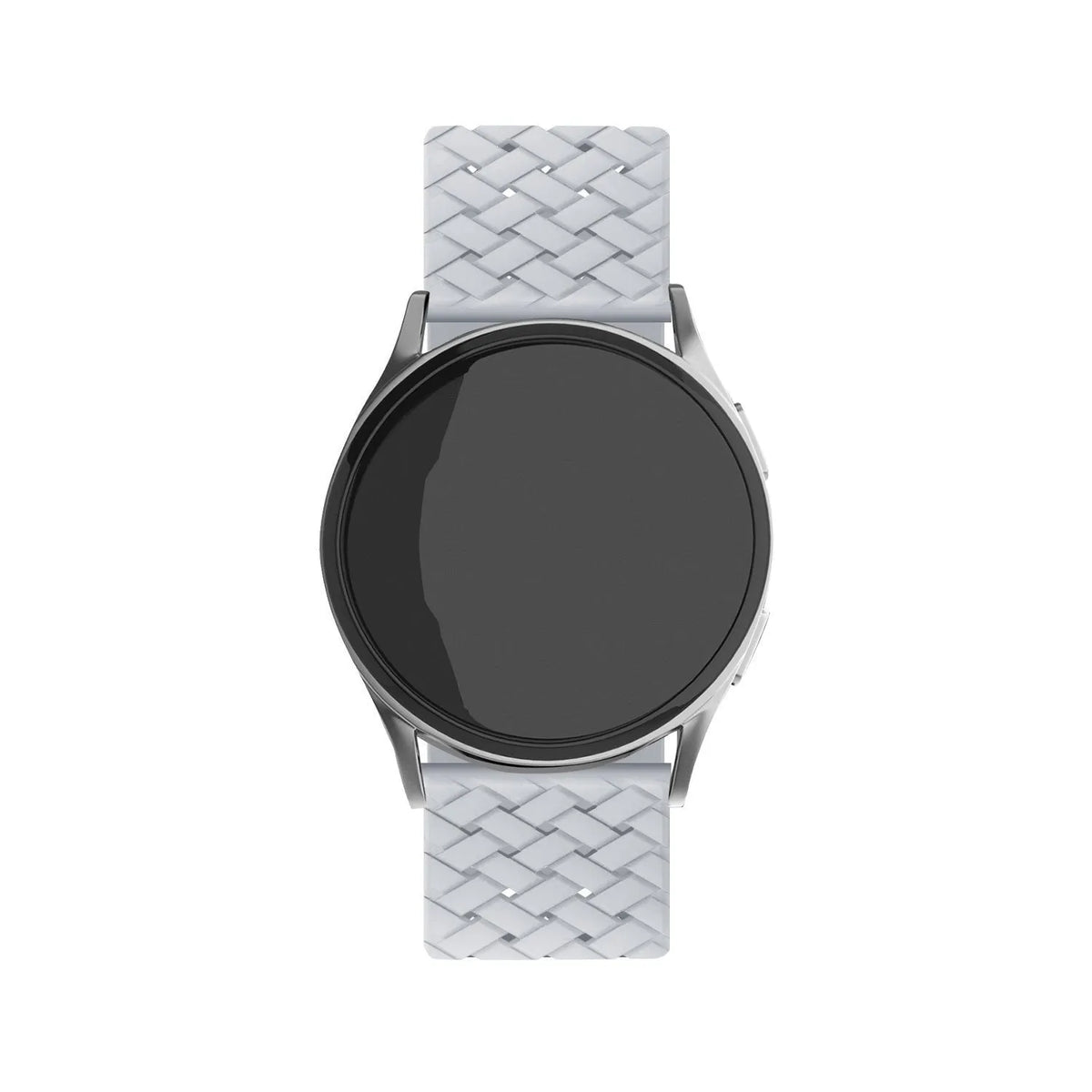 Braided Silicone Strap, grey, on a watch, direct front view