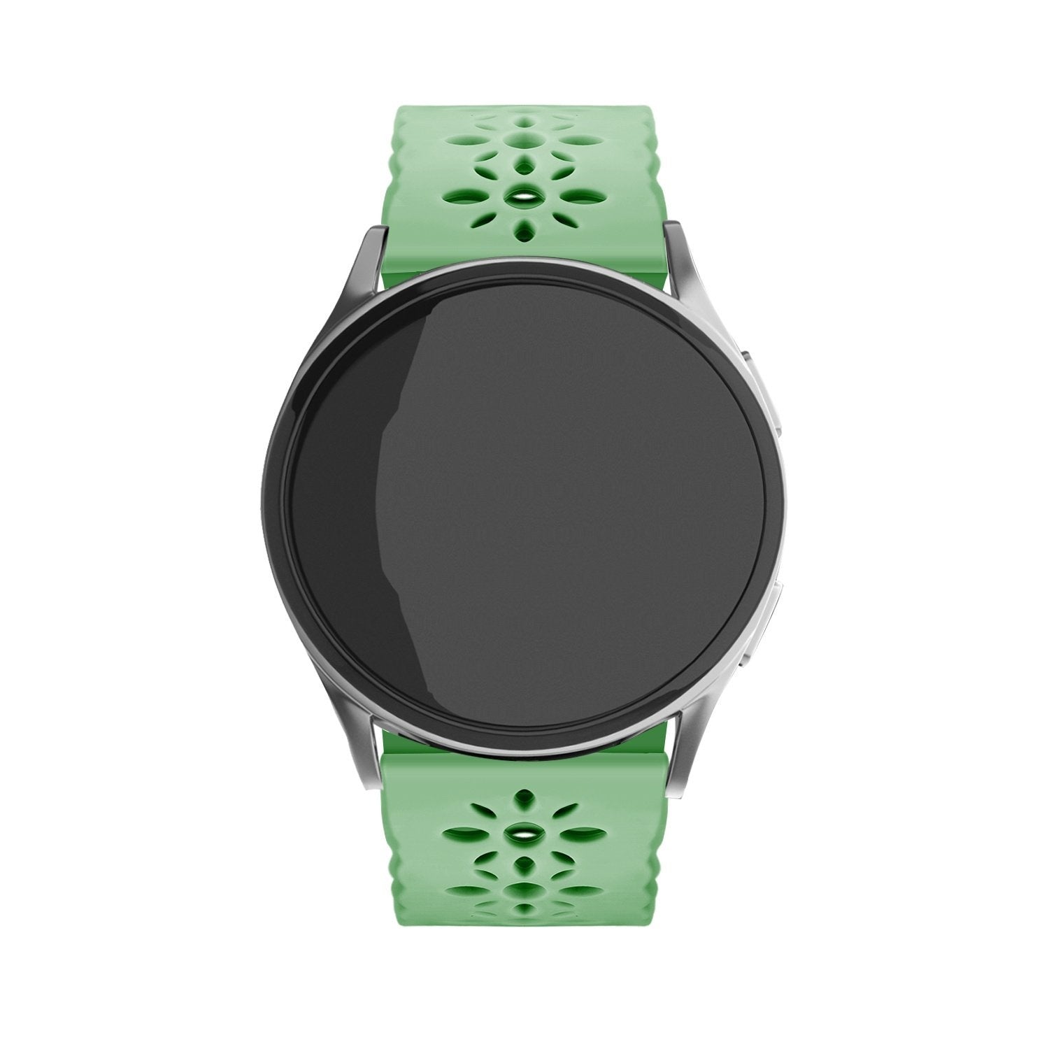 Patterned Silicone Strap, green, on a watch, direct front view