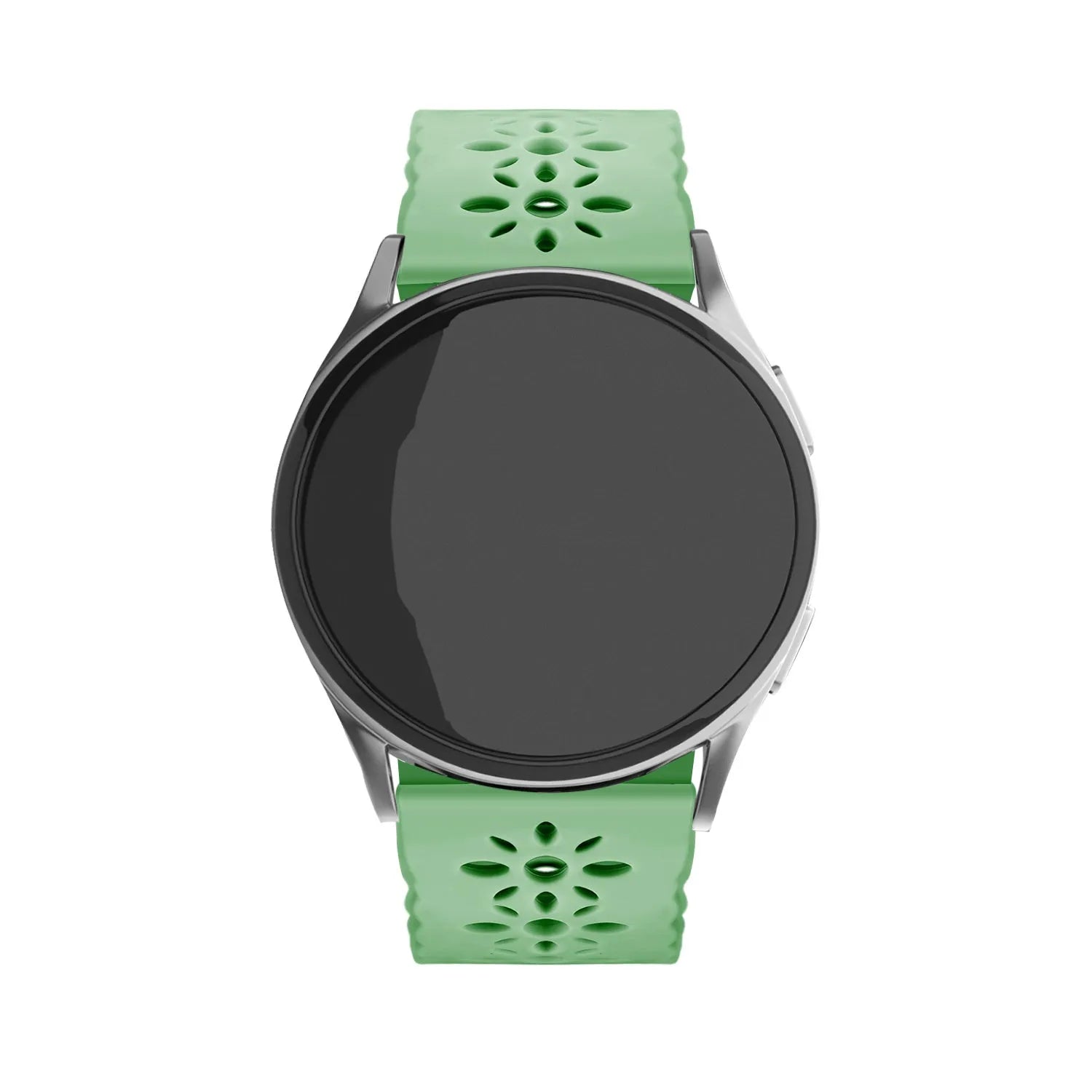 Patterned Silicone Strap, green, on a watch, direct front view