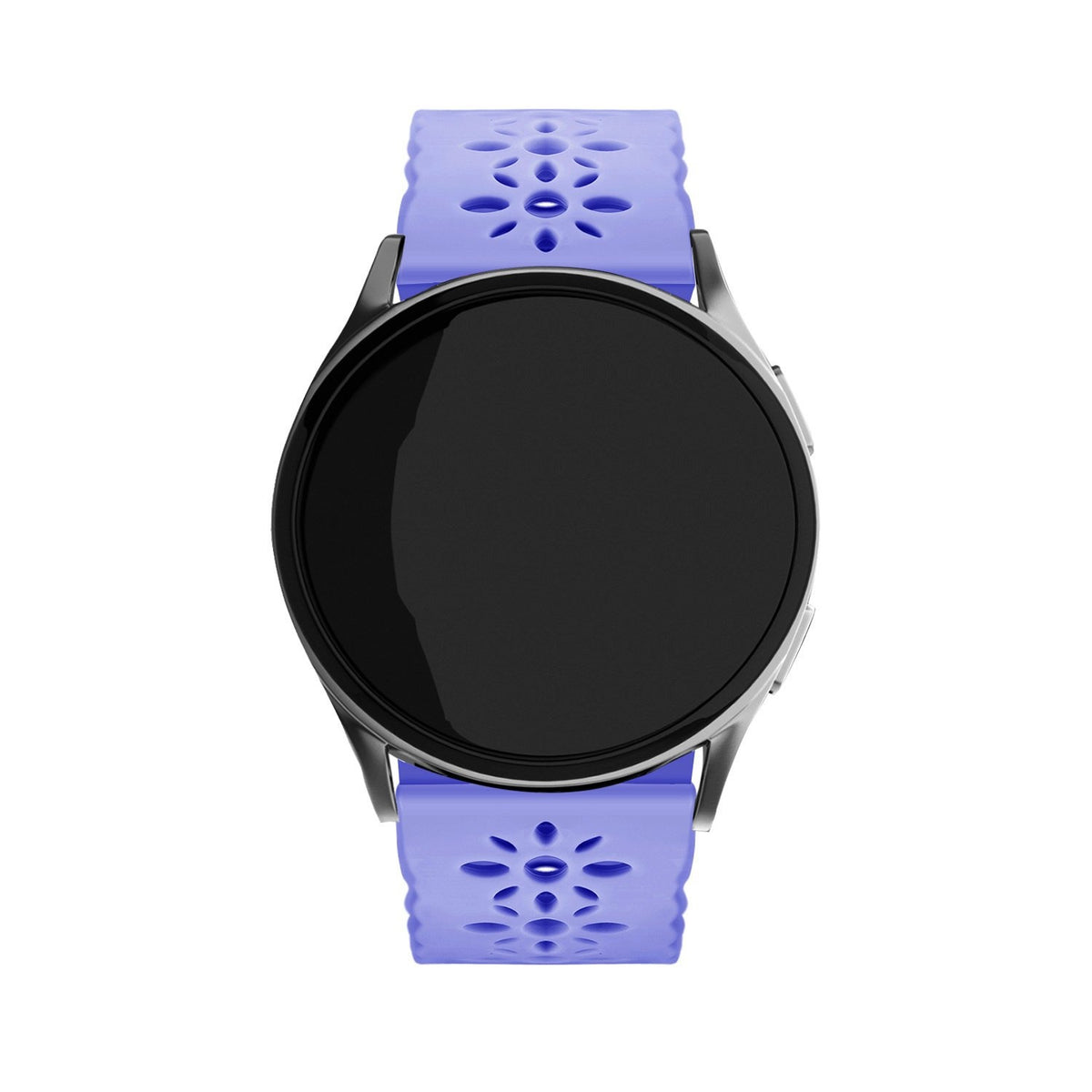Patterned Silicone Strap, lilac, on a watch, direct front view