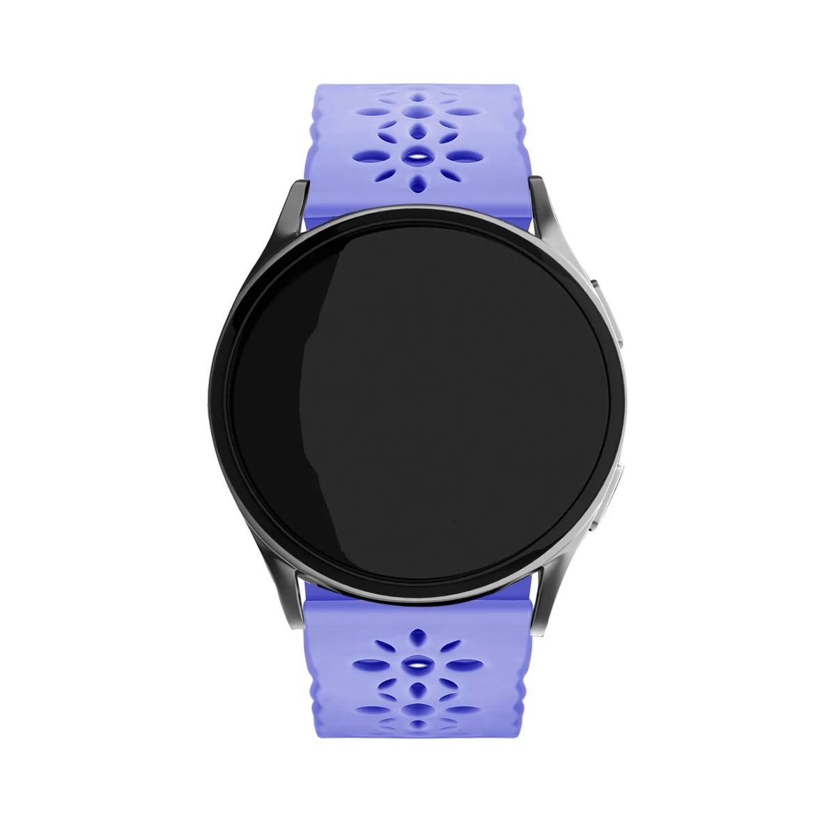 Patterned Silicone Strap, lilac, on a watch, direct front view