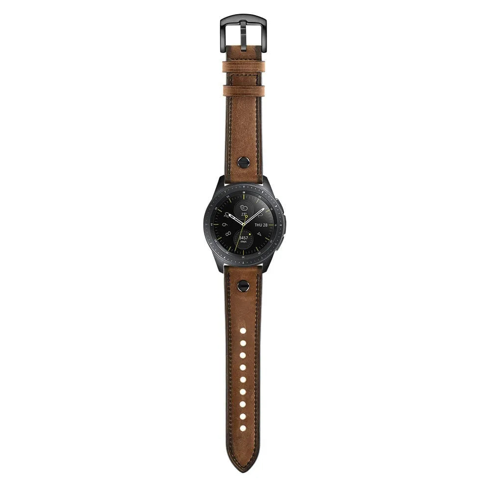 Leather Strap with Screw, dark brown, on a watch, direct front view