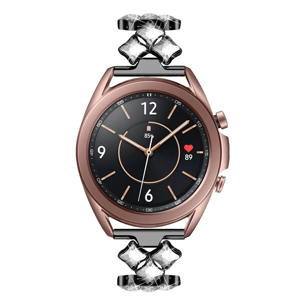 Steel Diamond Strap, black, on a watch, direct front view