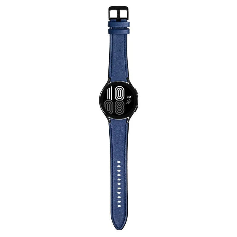 Leather Hybrid Strap, dark blue, on a watch, direct front view