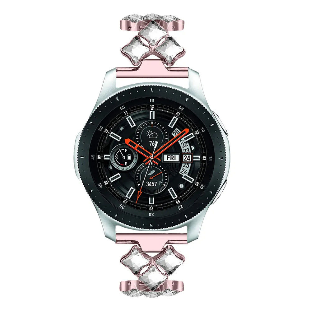 Steel Diamond Strap, pink, on a watch, direct front view