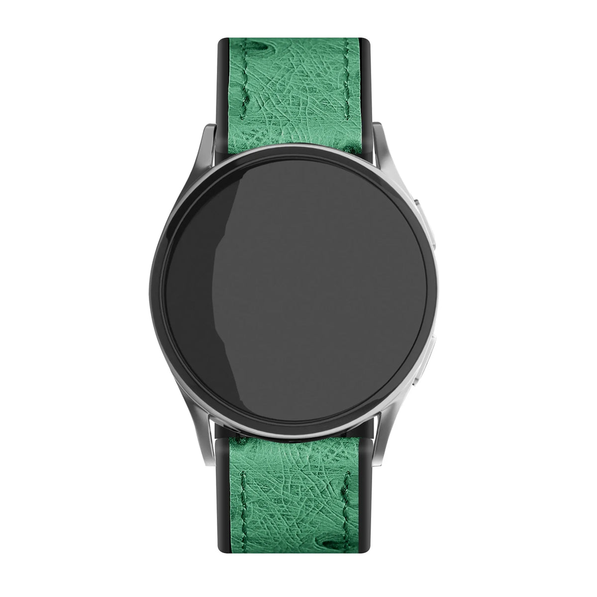 Leather Hybrid Strap, green, on a watch, direct front view
