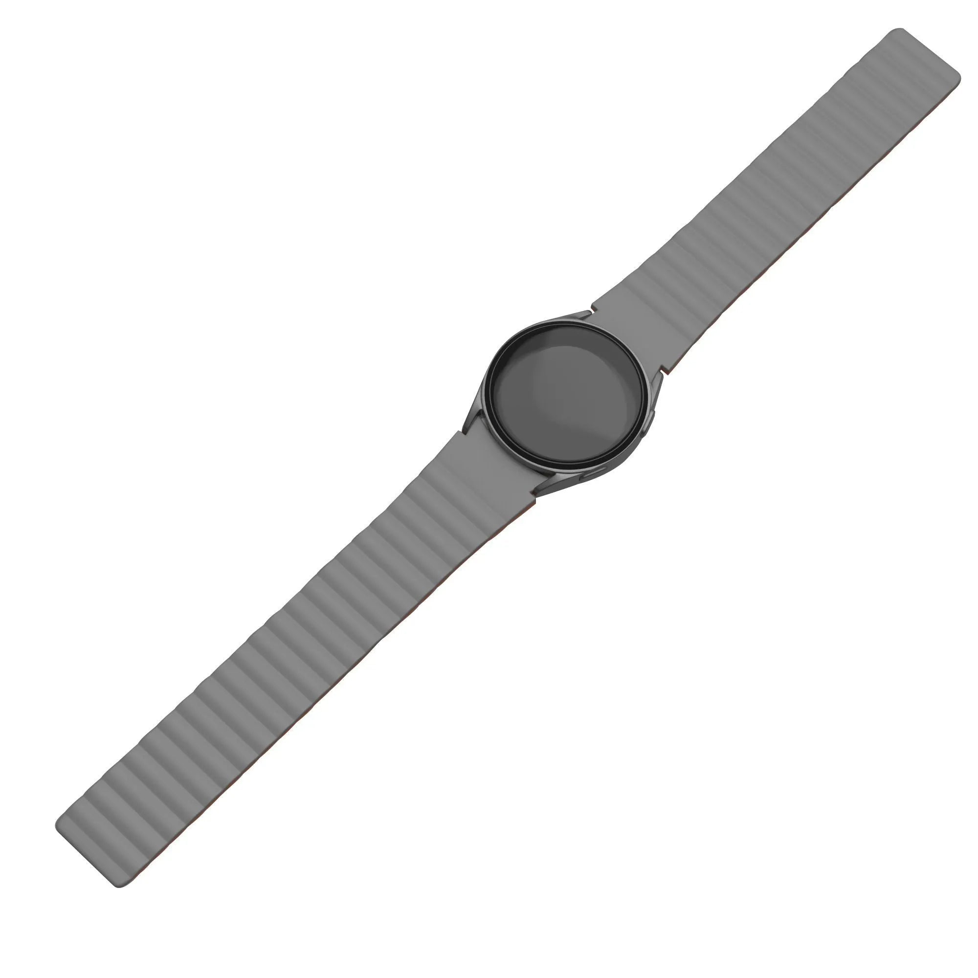 Magnetic Silicone Strap, grey/orange, on a watch, direct front view