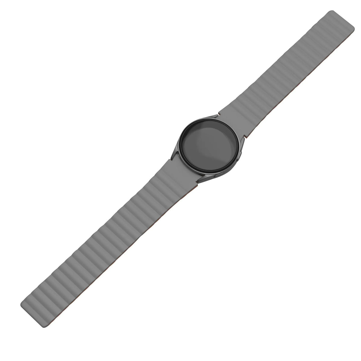 Magnetic Silicone Strap, grey/orange, on a watch, direct front view