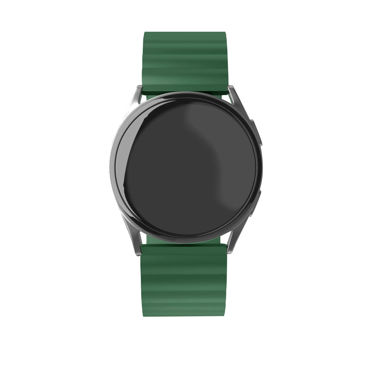 Magnetic Silicone Strap, green, on a watch, direct front view