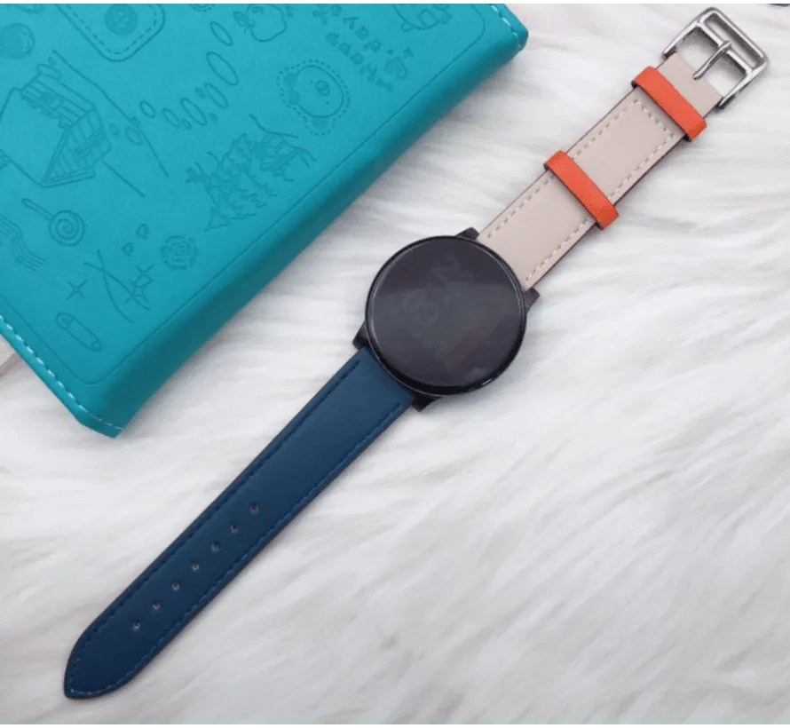Leather Strap 'Duo', on a watch, direct front view