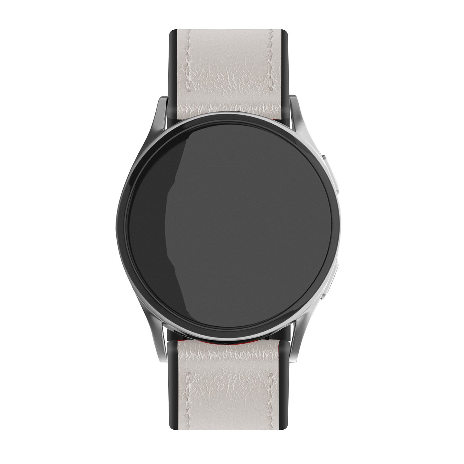 Leather Hybrid Strap, white, on a watch, direct front view