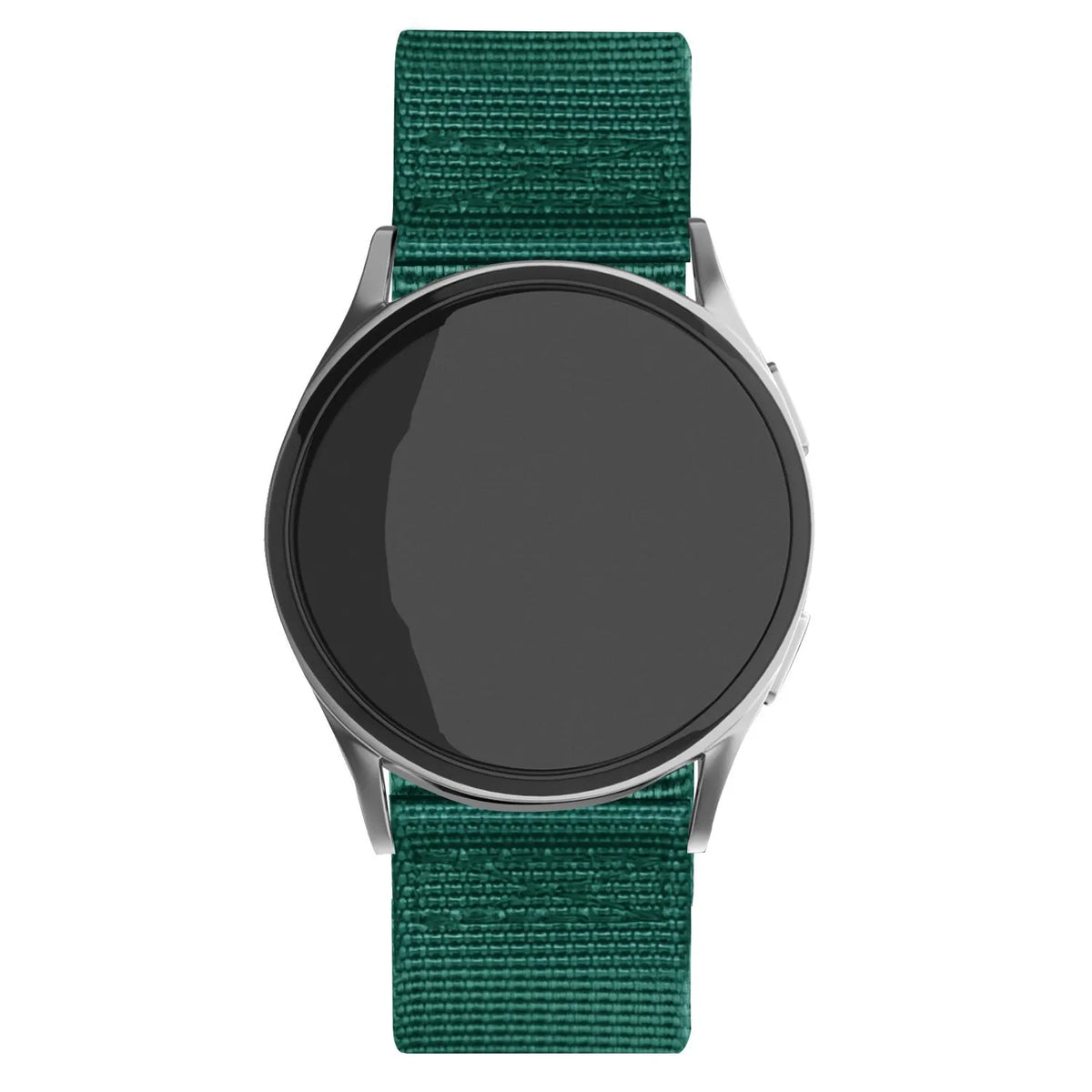 Nylon Buckle Strap, dark green, on a watch, direct front view