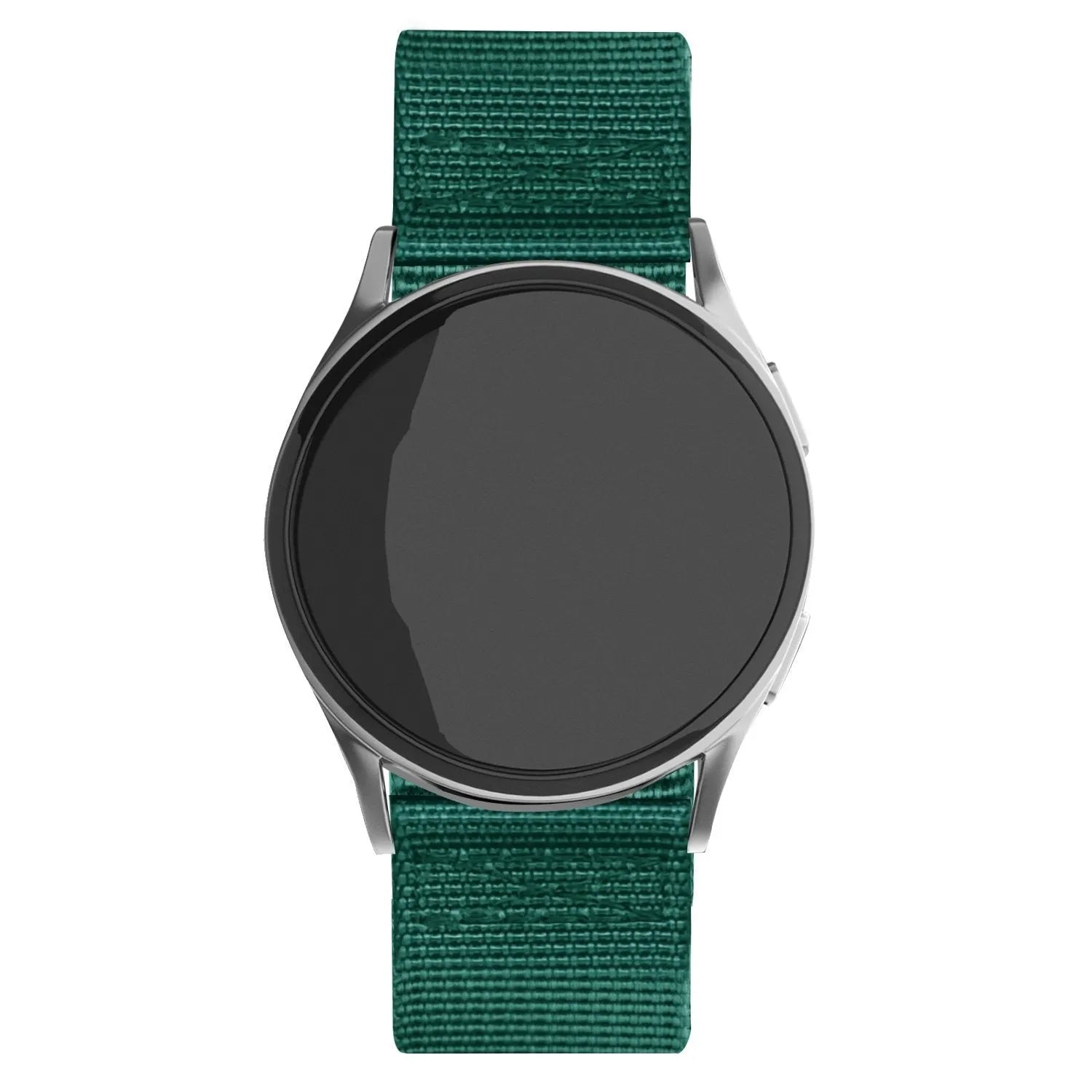 Nylon Buckle Strap, dark green, on a watch, direct front view