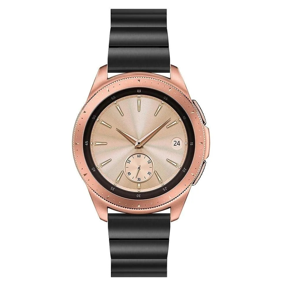 Premium Metal Strap, black, on a watch, direct front view